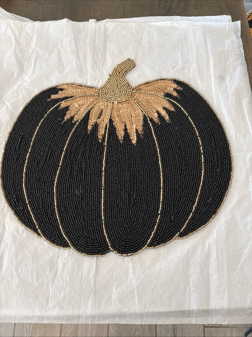 Beaded Black & Gold Pumpkin Placemat